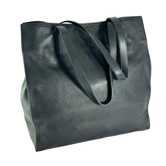 PRADA Authentic Front Logo Black Leather Saffiano Tote Bag Made in Italy - Picture 10 of 14